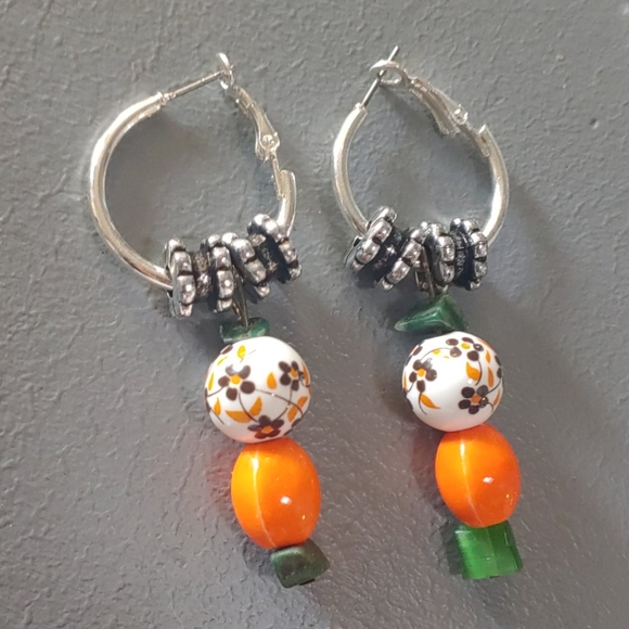 Handmade Jewelry Set Necklace/Hoop Dangle Earrings - Picture 2 of 5